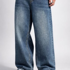 Men's premium blue wide leg denim jeans