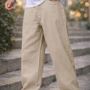 Men's premium beige straight fit trousers
