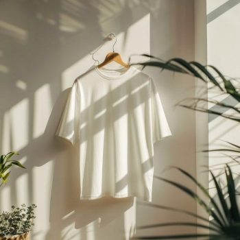 Premium white cotton shirt on wooden hanger