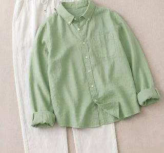 Premium light green casual cotton shirt for men
